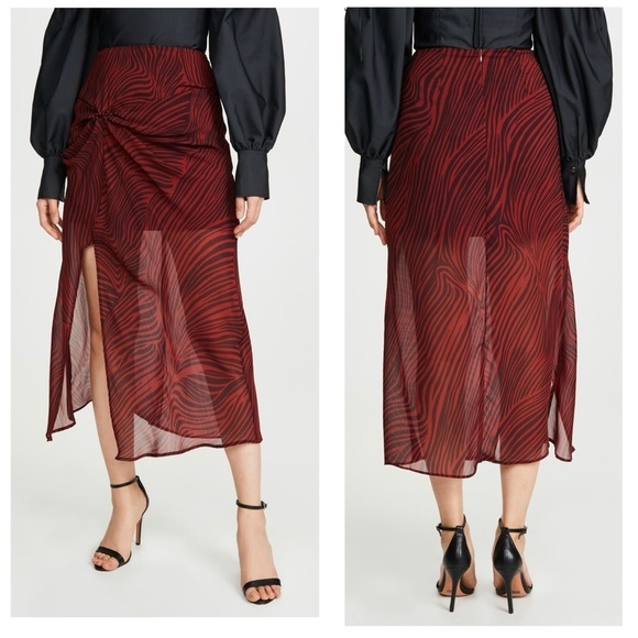 The Fifth Label Region Chiffon Twisted Front Hi Low Animal Print MIDI Skirt XS - Picture 2 of 7